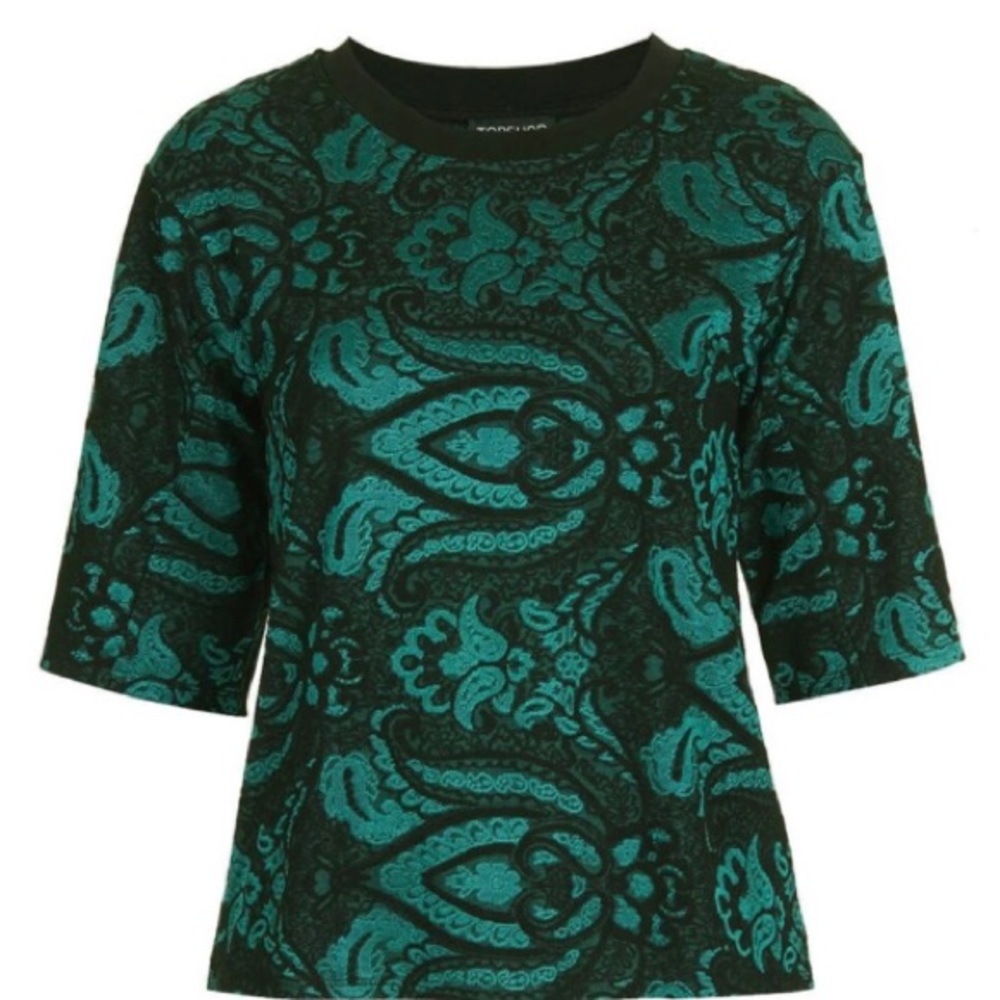 TOPSHOP jacquard short sleeve blouse tee